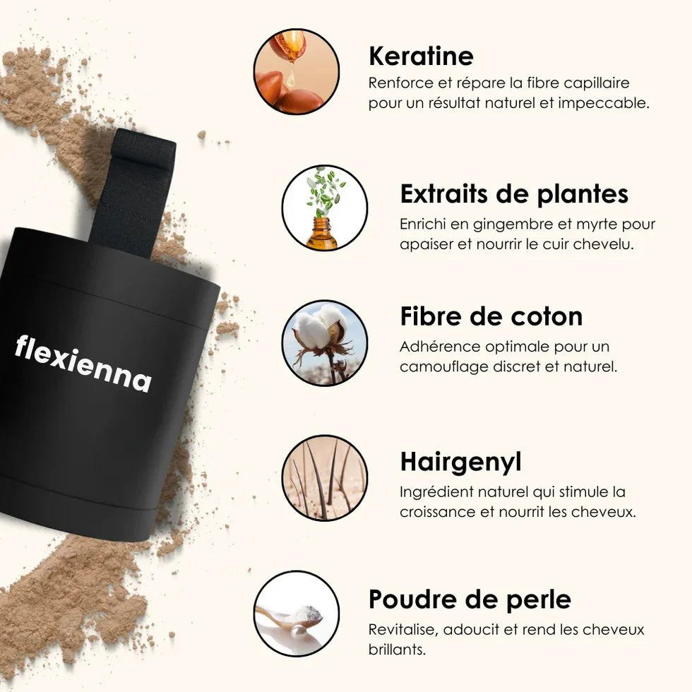 Poudre Capillaire Flexienna™ – Camouflez instantanément les zones sans cheveux